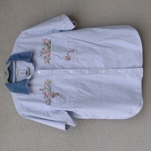Cabin Creek Blue Striped Garden Embroidered Shirt 18W